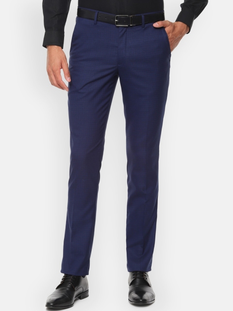 

Louis Philippe Men Navy Blue Checked Slim Fit Formal Trousers