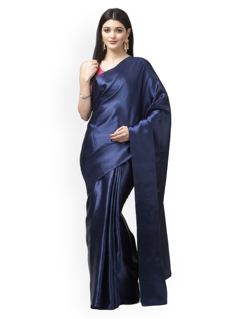 

KALINI Navy Blue Solid Silk Blend Satin Saree