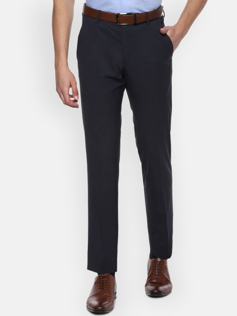 

Louis Philippe Men Navy Blue Slim Fit Self Design Formal Trousers