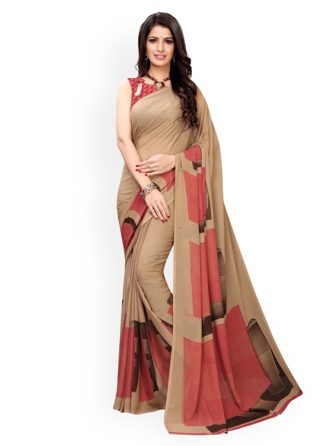 

KALINI Beige & Pink Pure Georgette Colourblocked Saree