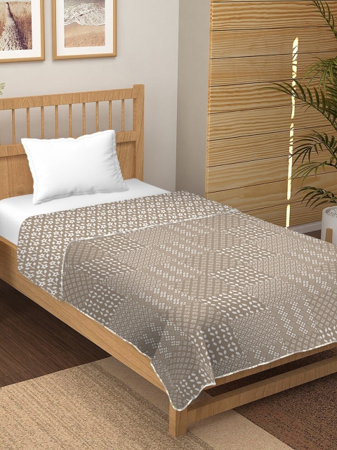 

BELLA CASA Brown & White Floral AC Room 180 GSM Single Bed Dohar