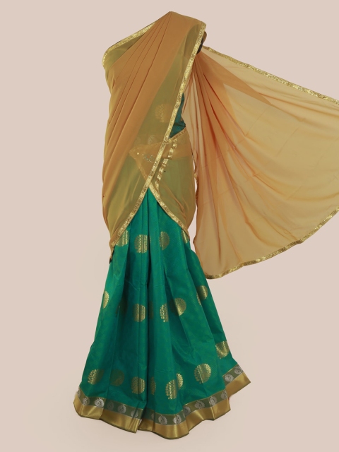 

Pothys Brown & Green Poly Chiffon Woven Design Saree