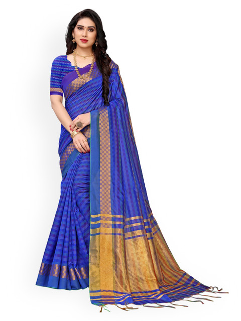 

KALINI Blue Poly Silk Woven Design Kanjeevaram Saree