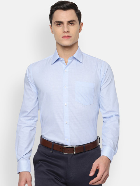 

Van Heusen Men Blue & White Slim Fit Self Design Cotton Formal Shirt