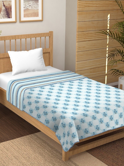 

BELLA CASA White & Blue Floral AC Room Single Bed Dohar