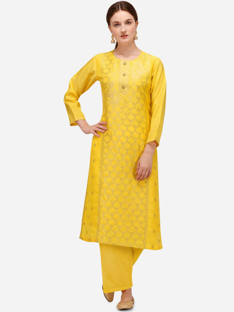 

Seerat Women Yellow Woven Design Kurta with Palazzos