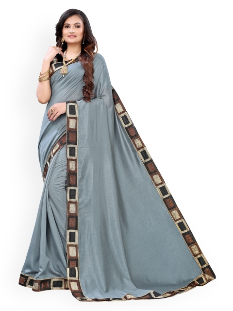 

KALINI Grey Solid Poly Silk Saree