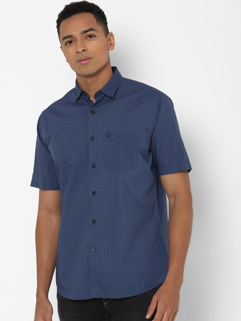 

Allen Solly Men Navy Blue & Black Slim Fit Ethnic Printed Cotton Casual Shirt