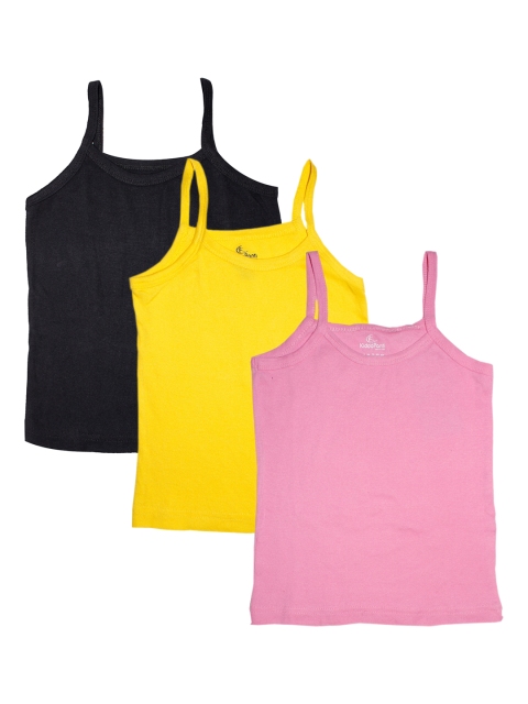 

KiddoPanti Girls Pack of 3 Solid Cotton Tank Tops, Yellow