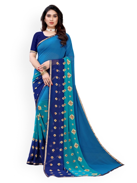 

KALINI Blue Pure Georgette Printed Bandhani Saree
