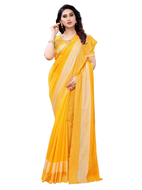 

KALINI Yellow Polycotton Striped Kanjeevaram Saree