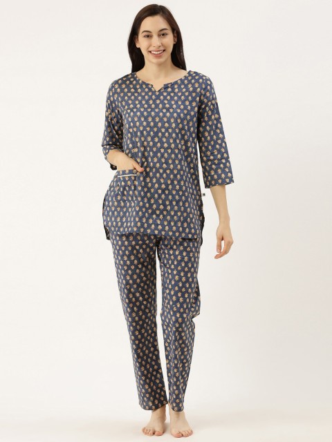 Bannos Swagger Women Grey & Beige Printed Night Suit