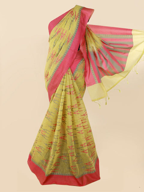 

Pothys Green Printed Linen Blend Saree