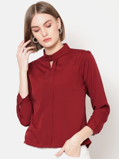 

V2 Value & Variety Maroon Keyhole Neck Crepe Regular Top
