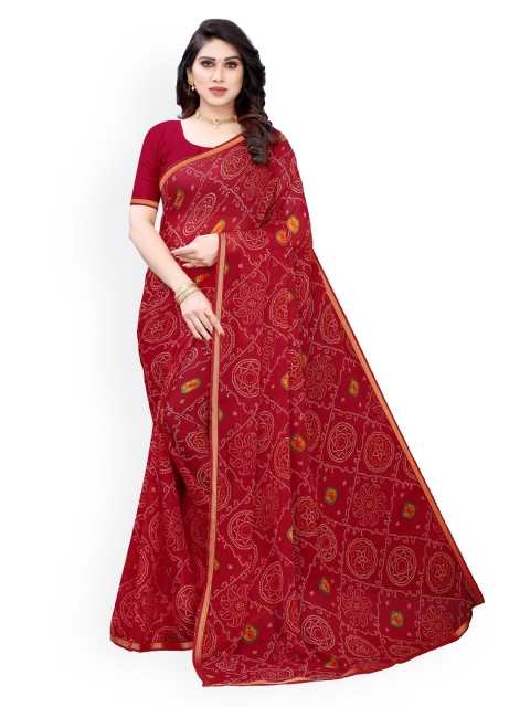 

KALINI Maroon Poly Chiffon Printed Bandhani Saree