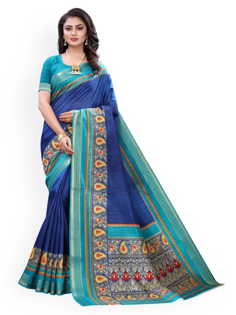 

KALINI Navy Blue Checked Saree