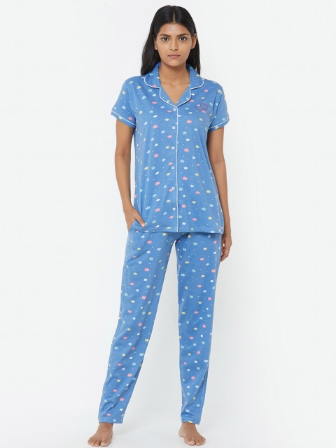 

Juliana Dream Women Blue Printed Cotton Night Suit