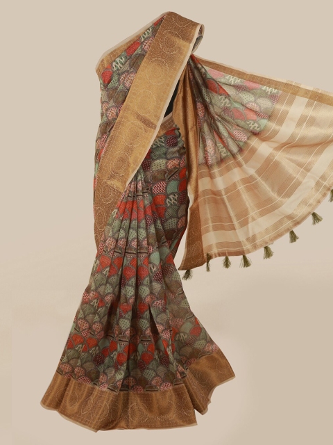

Pothys Green & Red Cotton Blend Printed Saree