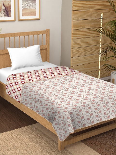 

BELLA CASA Cream & Brown Floral AC Room 300 GSM Single Bed Dohar