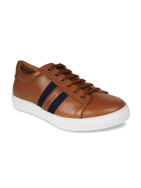 

RAPAWALK Men Tan Striped Leather Sneakers
