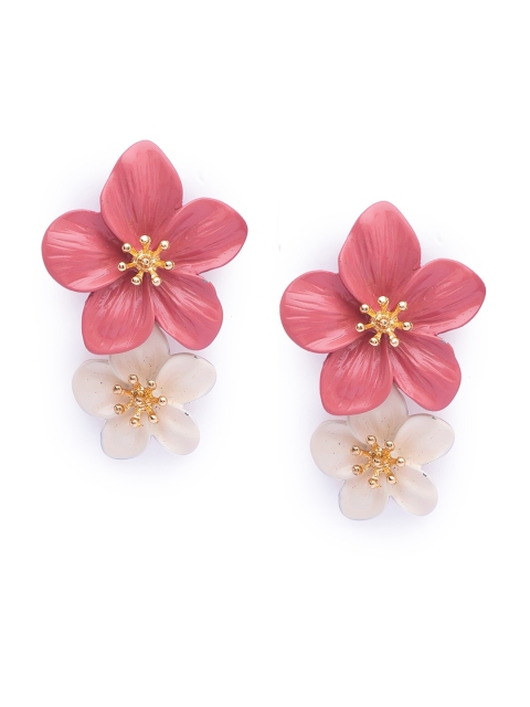 

Globus Pink & Gold-Toned Floral Drop Earrings