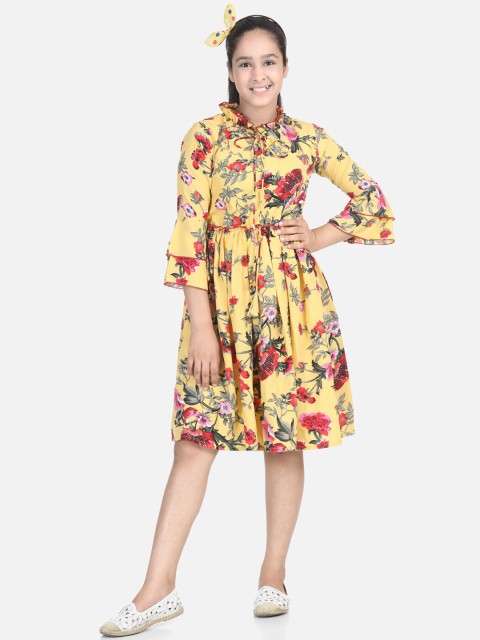 

Cutiekins Girls Yellow & Red Printed Fit & Flare Dress