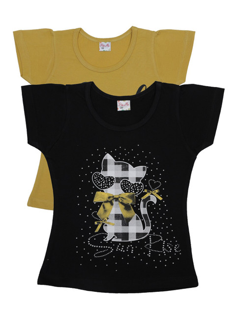 

Pothys Girls Pack Of 2 Printed Pure Cotton Round Neck T-shirt, Mustard