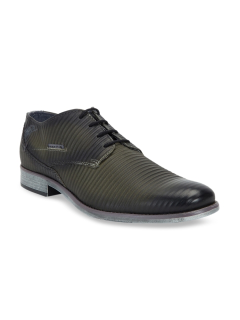

Bugatti Men Green & Black Textured Semi-Formal Leather Derbys