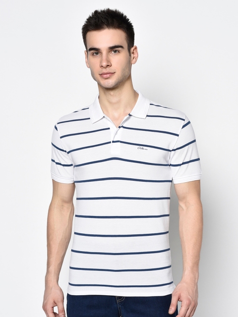 

Octave Men White & Navy Striped Polo Collar T-shirt