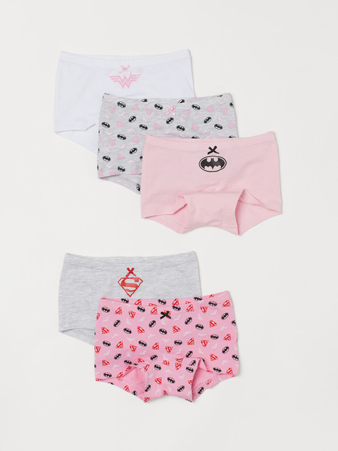 

H&M Girls Printed 5-Pack Cotton Boxer Briefs 0783893022, White