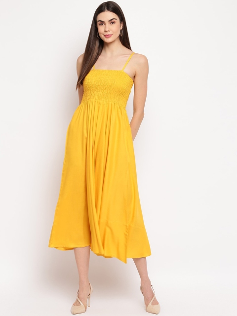 

Aawari Women Mustard Yellow Solid Fit and Flare Dress