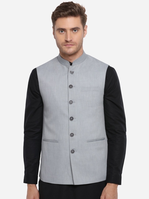 

MODI JACKET Men Grey Solid Woven Nehru Jacket