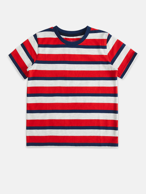 

Pantaloons Junior Boys Red Grey Melange Striped Round Neck Pure Cotton T-shirt