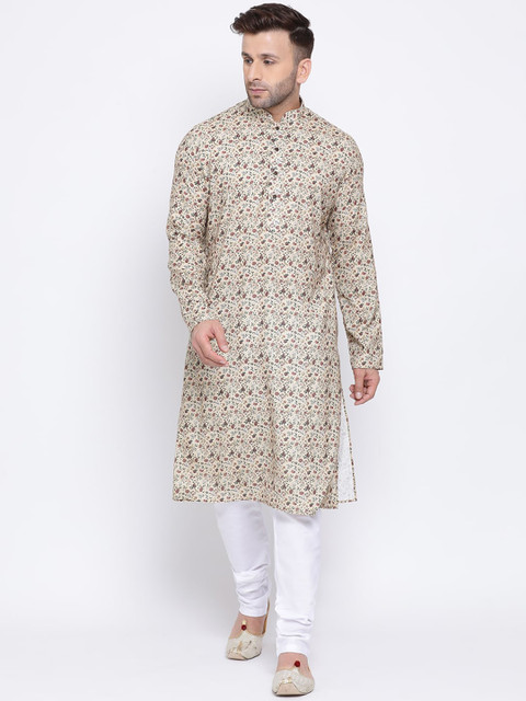 

NAMASKAR Men Beige & Brown Printed Kurta with Pyjamas