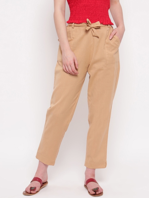 Aawari Women Nude-Coloured Regular Fit Solid Regular Trousers