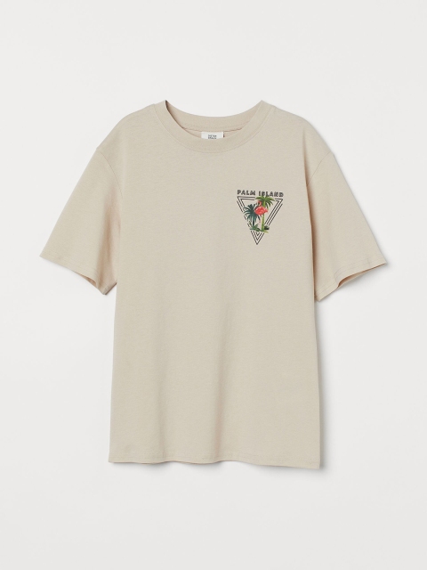 H&M Boys Beige Oversized Printed T-shirt