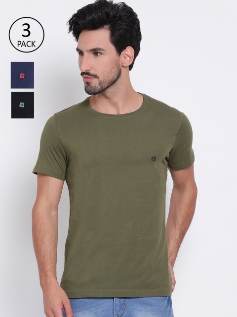 

Turtle Men Pack of 3 Solid Round Neck T-shirts, Olive