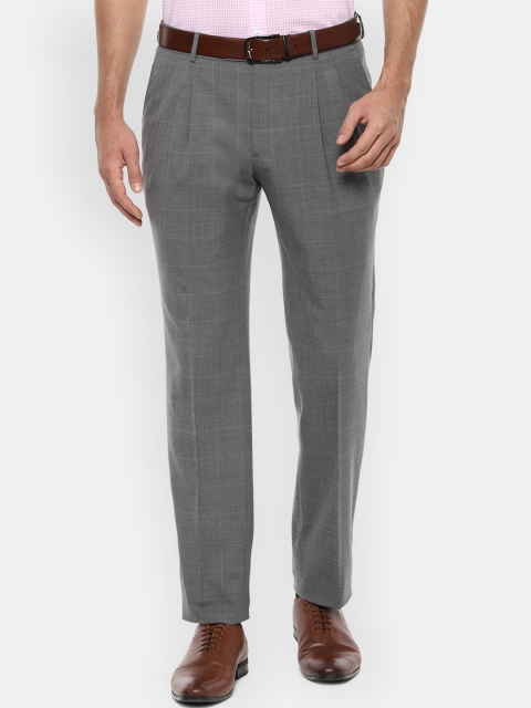 

Luxure by Louis Philippe Men Grey Slim Fit Checked Formal Trousers