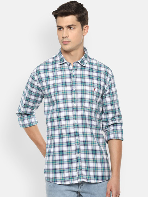 

Louis Philippe Jeans Men White & Green Slim Fit Checked Cotton Casual Shirt