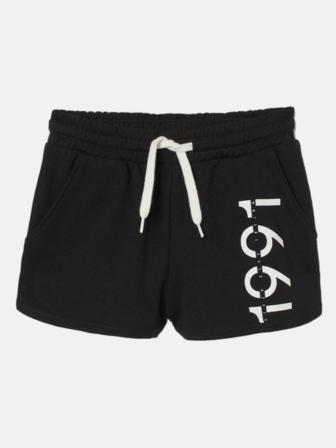

H&M Girls Black Printed Sweatshirt Shorts