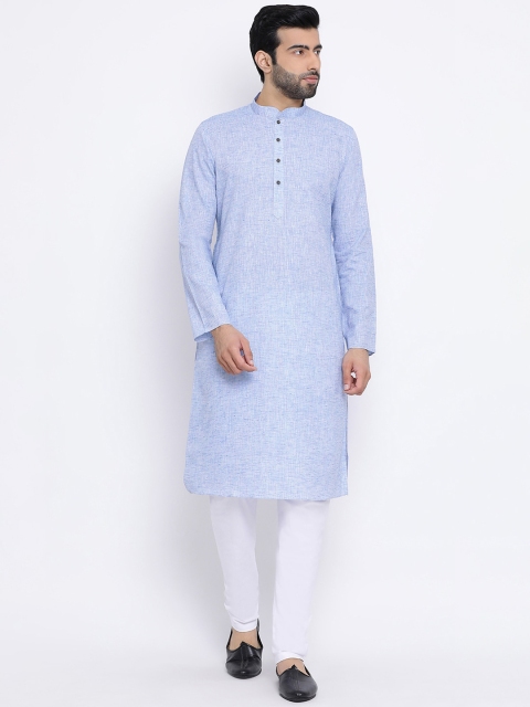 

NAMASKAR Men Blue & White Solid Kurta with Pyjamas
