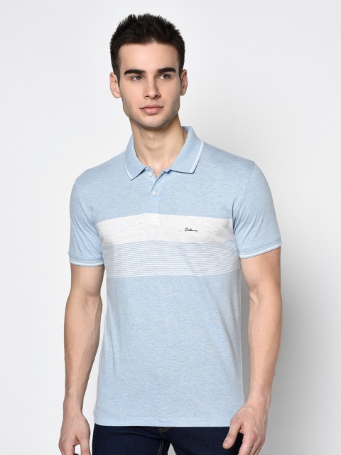 

Octave Men Blue & White Striped Polo Collar T-shirt