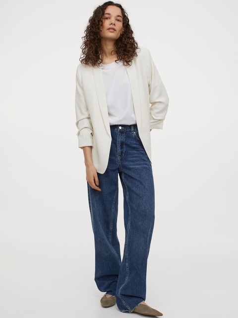

H&M Women White Solid Shawl Collar Jacket