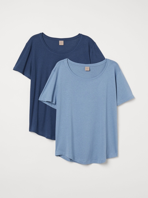 

H&M Plus Women Blue Solid 2-Pack Modal-Mix T-shirts