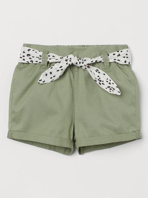 

H&M Girls Green Solid Tie Belt Shorts