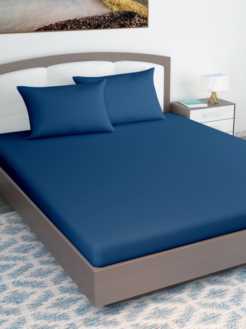 

Divine Casa Navy Blue Solid 110 TC Polyester 1 Queen Bedsheet with 2 Pillow Covers
