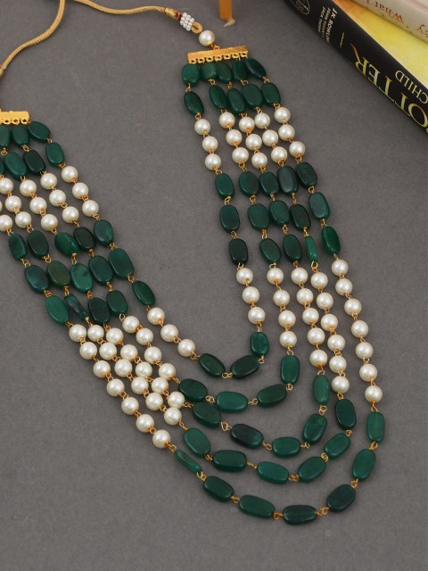 

Silvermerc Designs Men Gold-Plated & Green Brass Layered Necklace