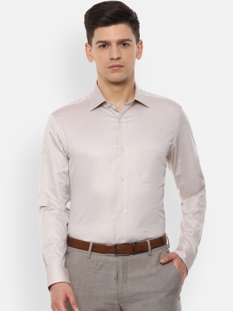 

Louis Philippe Men Grey & Beige Regular Fit Printed Cotton Formal Shirt