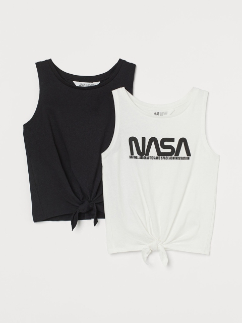 

H&M Girls White & Black 2 Pack Tie Hem Vest Tops
