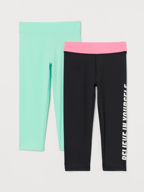 

H&M Girls 2-Pack Sports Tights, Green